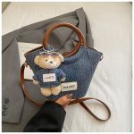Shoulder bag for ladies, jeans material with teddy - Image 3