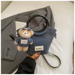 Shoulder bag for ladies, jeans material with teddy - Image 2