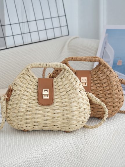 Crossbody bag for ladies, beach vacation style, woven frame handbag