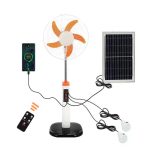 16 Inch Solar Rechargeable Standing Fan LED Light Remote Control Brushless Motor AC/DC Dual Use USB Charging Camping Plastic 18W - Image 2