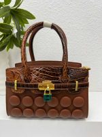 Buttons in front lady handbag rough material A25881 - Image 3