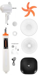 16 Inch Solar Rechargeable Standing Fan LED Light Remote Control Brushless Motor AC/DC Dual Use USB Charging Camping Plastic 18W - Image 4
