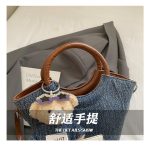 Shoulder bag for ladies, jeans material with teddy - Image 5