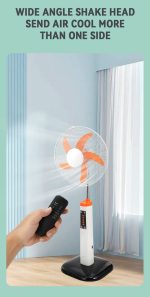 16 Inch Solar Rechargeable Standing Fan LED Light Remote Control Brushless Motor AC/DC Dual Use USB Charging Camping Plastic 18W - Image 3