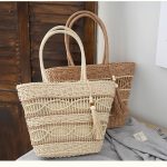 Handmade woven large-capacity straw bag with hollow design for single shoulder carrying
