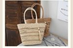 Handmade woven large-capacity straw bag with hollow design for single shoulder carrying