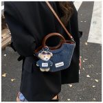 Shoulder bag for ladies, jeans material with teddy - Image 4