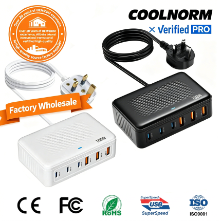 100W US Standard 3C3A PD Fast Charging Desktop Charger USB-A/USB-C Ports Multi-port Charging Plug