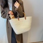 Ladies' large capacity bamboo-strip shoulder bag with ample capacity - Image 7