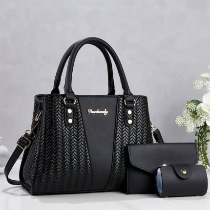 Knitted pattern shoulder crossbody bag set of three pieces