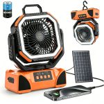 Portable 40000mAh Solar Fan with LED Lantern, Rechargeable Battery Operated Tent Fan, Oscillating Brushless for Outdoor