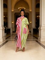 African women's striped V-neck loose and slim vacation style dress