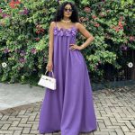 French three-dimensional flower shoulder strap long dress