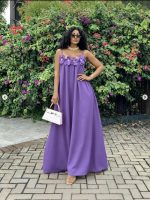 French three-dimensional flower shoulder strap long dress