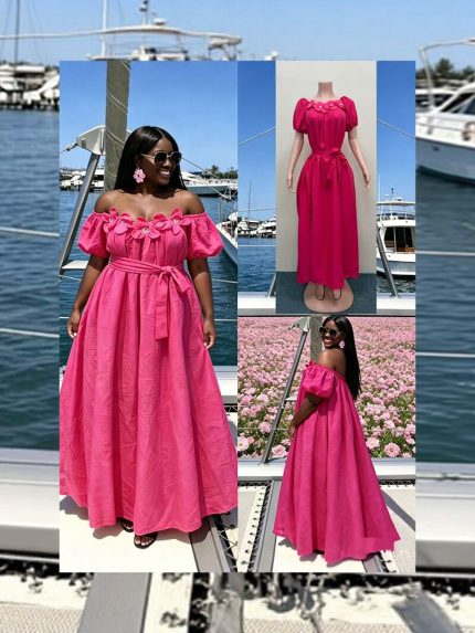 Summer waist-cinching slender lotus leaf edge plus size dress