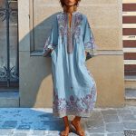 Bohemian Printed V Neck Loose Maxi Dress