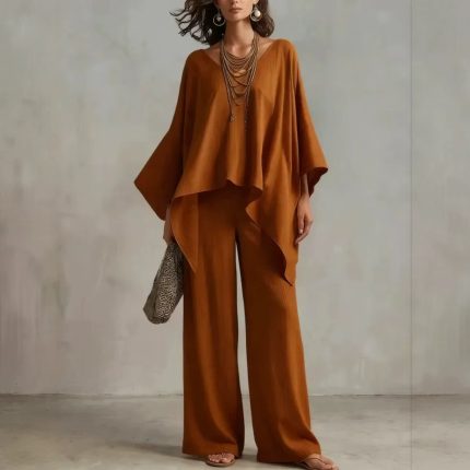Summer new cotton and linen elegant and simple loose women's pure color set