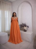 French three-dimensional flower shoulder strap long dress - Image 2