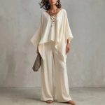 Summer new cotton and linen elegant and simple loose women's pure color set - Image 3