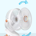 LED Light Usb Rechargeable Clip Fan with 5 Speed Battery Desktop Fan - Image 3