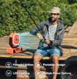 Portable 40000mAh Solar Fan with LED Lantern, Rechargeable Battery Operated Tent Fan, Oscillating Brushless for Outdoor - Image 3