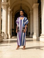 African women's striped V-neck loose and slim vacation style dress - Image 2