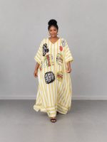 Striped Patchwork Women Kaftan Maxi Dress - Image 4