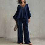 Summer new cotton and linen elegant and simple loose women's pure color set - Image 2