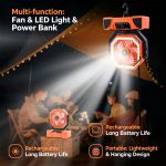 Portable 40000mAh Solar Fan with LED Lantern, Rechargeable Battery Operated Tent Fan, Oscillating Brushless for Outdoor - Image 5