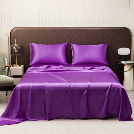 Luxury Satin Silk Bedding Set, Solid Color Bed Sheet & Pillowcase, Soft Smooth Home Bedding for Bedroom, Multi Colors Available