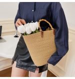Ladies' large capacity bamboo-strip shoulder bag with ample capacity - Image 6